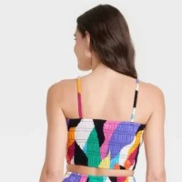 A New Day Slim Fit Smocked Tiny Tank Top Shirt Colorful Abstract Print Sz XL NWT - Picture 7 of 8